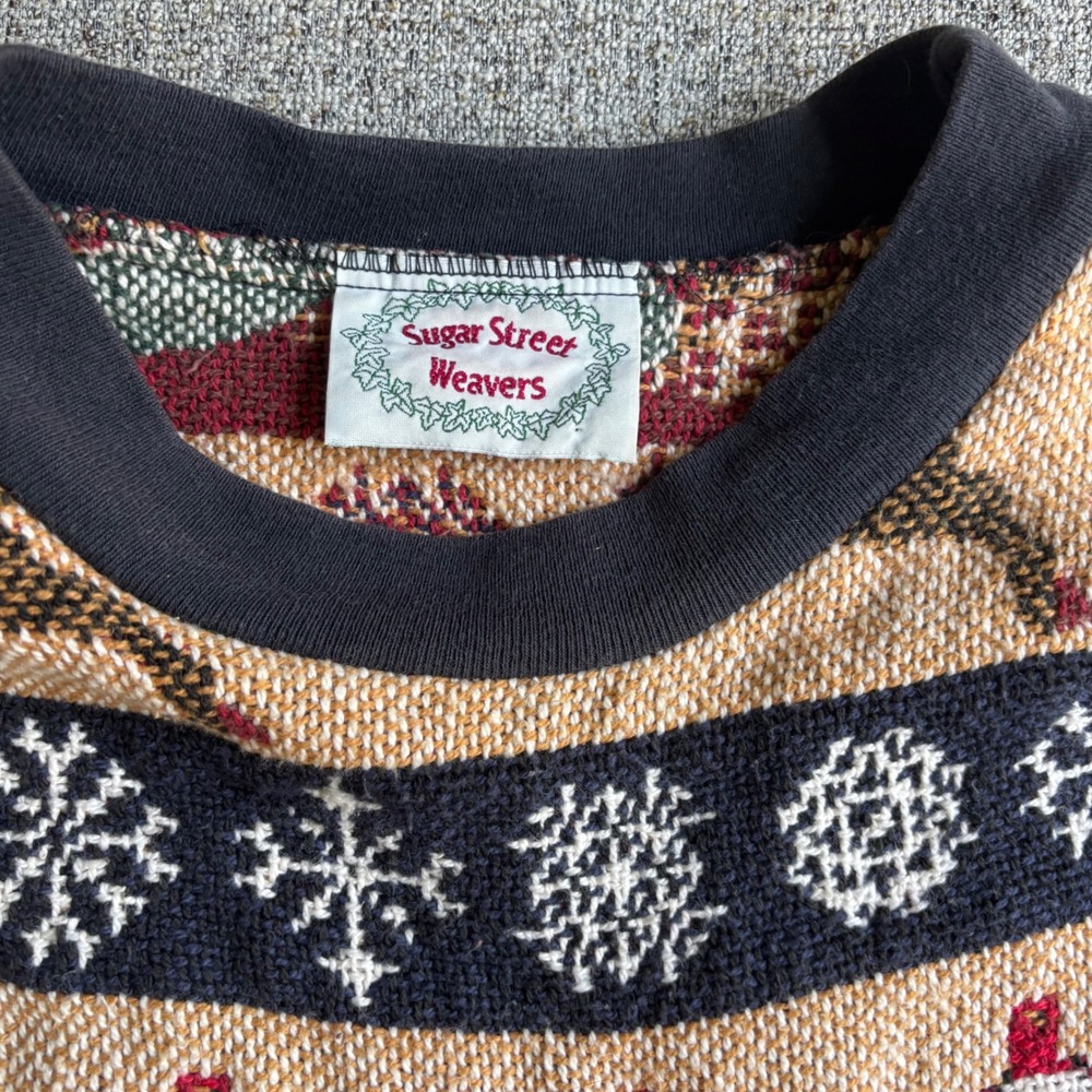 Sugar Street Weavers Sweater Unisex OS Tan Christmas Santa Reindeer Vintage USA - Picture 2 of 8